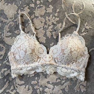 Aerie cream lace real happy wireless bra 34b
